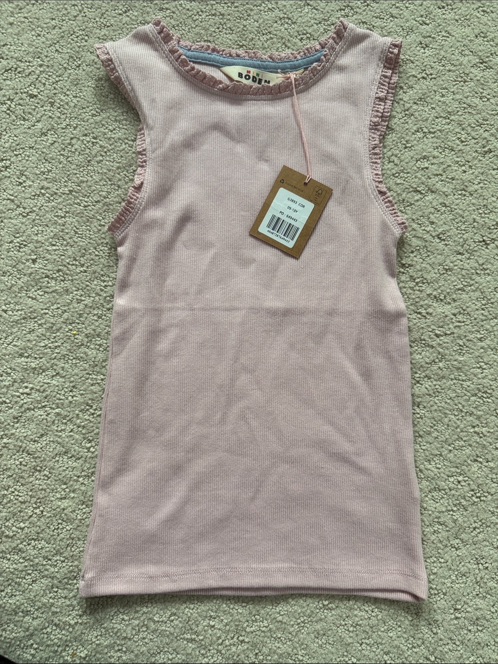 Boden Light Pink Ruffle-Trim Sleeveless Ribbed Tank